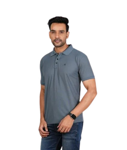 Men Grey Color Polo Cotton T Shirt
