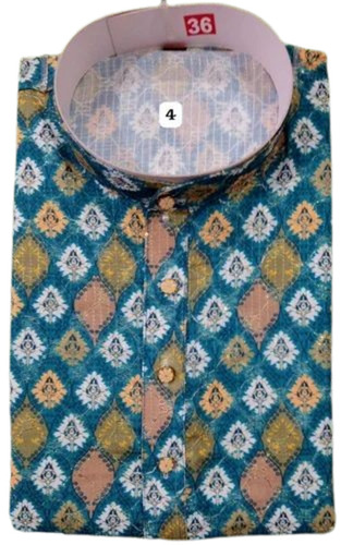 Men Light Blue Printed Cotton Kurta Pajama