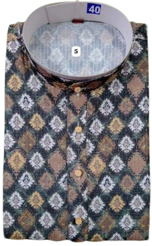 Men Light Grey Printed Cotton Kurta Pajama