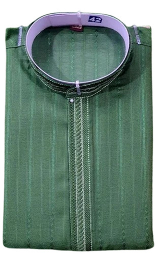 Men Mehandi Green Embroidered Cotton Kurta Pajama