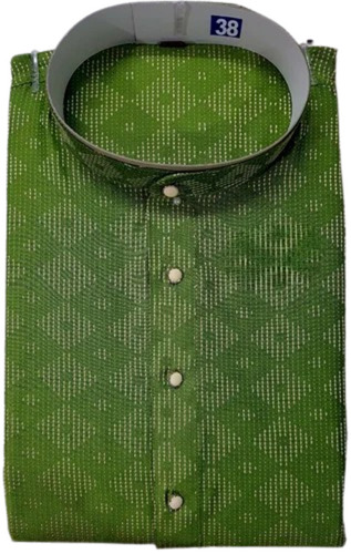 Men Pista Green Printed Cotton Kurta Pajama