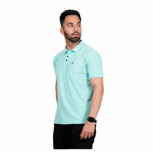 Men Sky Blue Polo Cotton T Shirt