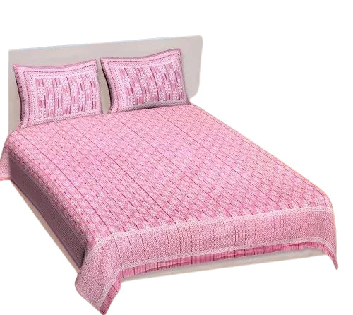 Pink And White Cotton Printed Bed Sheet Set
