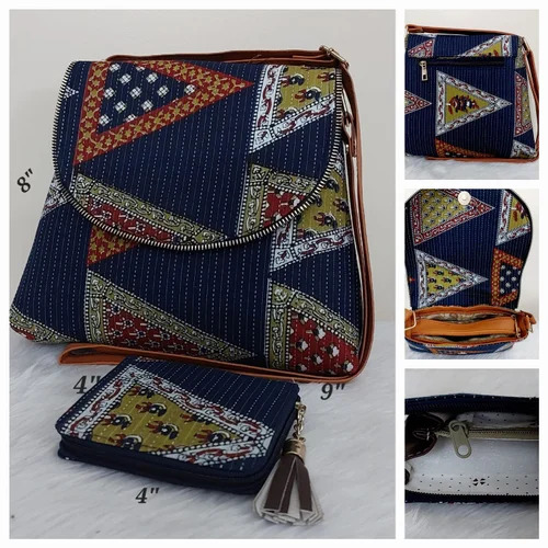 Ladies Double Partition Jacquard Sling Bag Set
