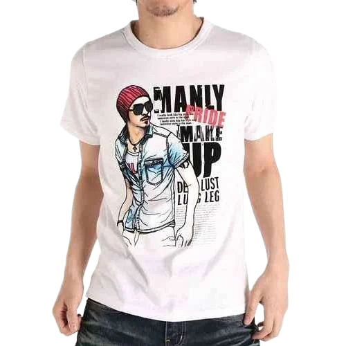 White Round Printed T Shirt