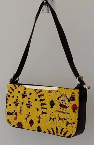 Yellow Ladies Cotton Ikat Single Partition Sling Bag