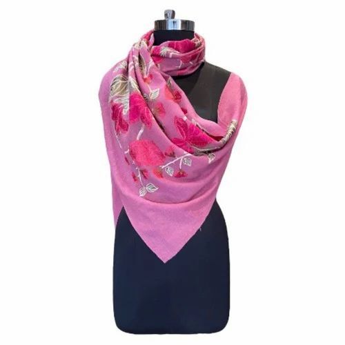 Fine Wool Pink Embroidered Stole