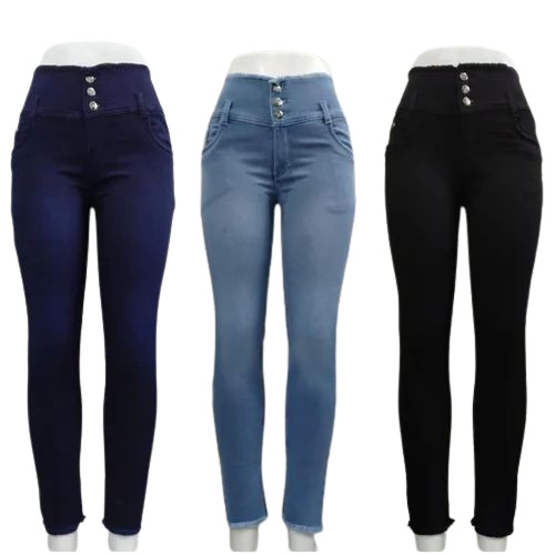 3 Button Designer Rugged Denim Jeans For Women