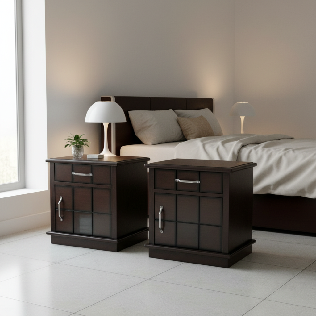 Wooden Bedside Table Set With Drawer And Cabinet - Assembly: No Assembly Required