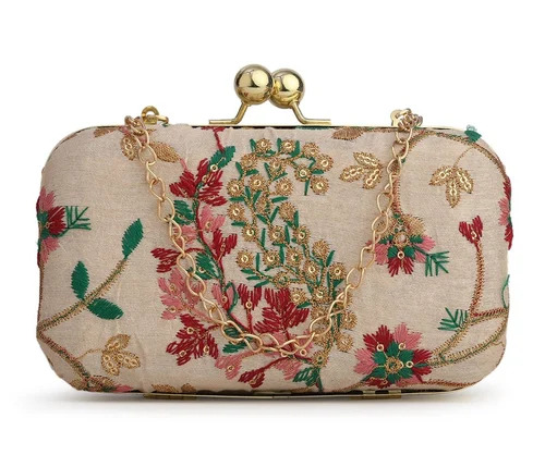 Floral Embroidery Ladies Clutch Bag, 19X10X5 Cm - Color: Multicolor
