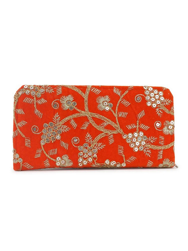 Orange Embroidered Ladies Clutch Bag - Gender: Women