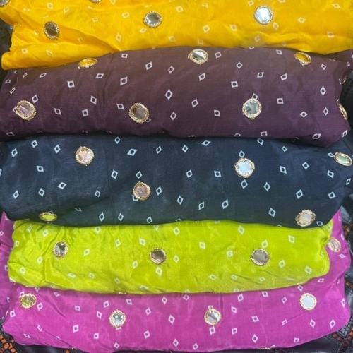Pure Crepe Bandhani Print Mirror Fabric