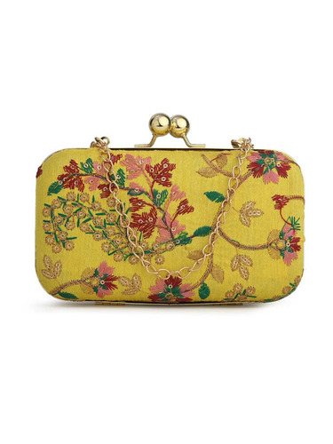 Yellow Embroidered Ladies Clutch Bag - Gender: Women