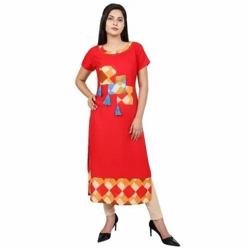Ladies Half Sleeve Rayon Kurtis