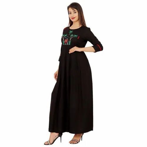Party Wear Black Rayon Kurtis