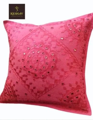 Pink Mirror Work Cushion Cover