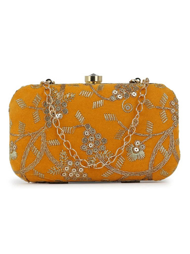 Silver Color Embroidered Ladies Clutch Bag - Gender: Women