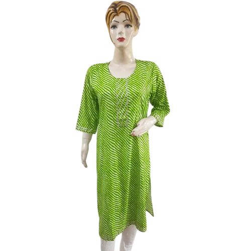 Green Lahariya And Bandej Top Kurti