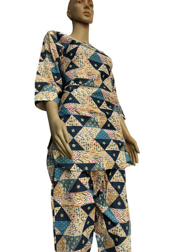 Kurti Pant 2 Pcs Set - Cotton, Multicolor, Regular Fit | Breathable, Washable, Printed, Casual, Summer, 3-4th Sleeve, Ladies