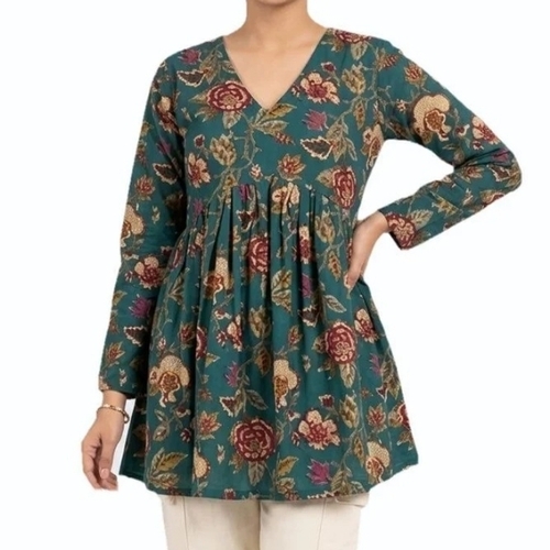Dark Green Formal Wear Printed Kurti