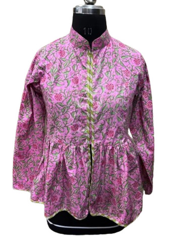 Ladies Cotton Floral Printed Pleated Kurti
