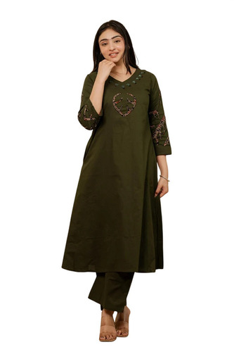 Ladies Dhabu Cotton A Line Kurti With Plazo Set