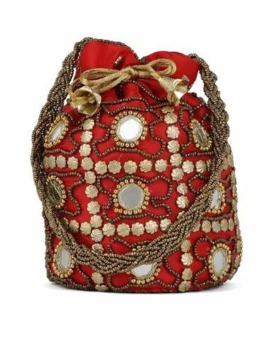 Red Color Embroidered Potli Bags