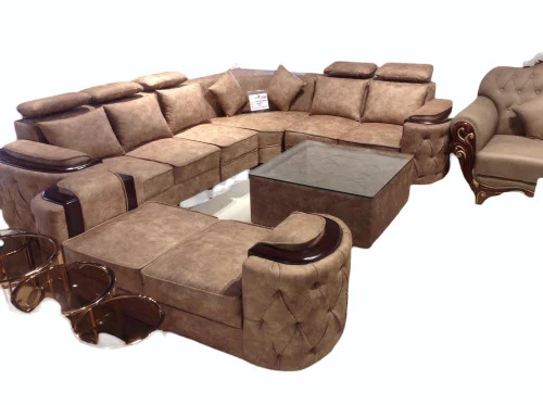 8 Seater Brown L Shape Sofa Set