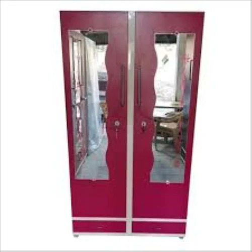 Domestic Sangam Steel Almirah - MS & SS, 2135 mm, Pink | Key Lock, Hanging Rod, Mirror, Drawer, Locker