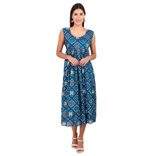 Navy Blue Rayon Fabric Cut Sleeve Dress