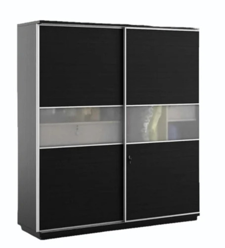 With Locker Wooden Almirah - Laminated Brown Wood, 2 Sliding Doors, Mirror | Durable Indoor Home Furniture