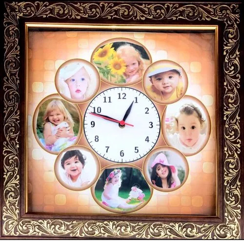 Wooden Photo Frame With Clock