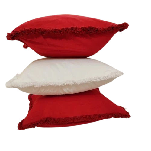 100% Cotton Solid Red And White Cushion Cover