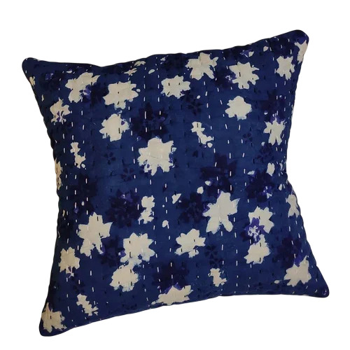 40x40cm Blue Indigo Floral Kantha Cushion Cover