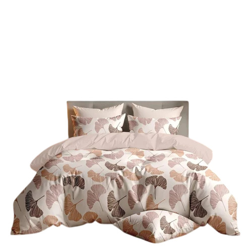 Beige Glace Cotton Printed Bed Sheet Set
