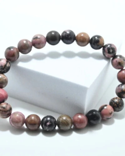 Natural Rhodonite Bracelet - Color: Pink Black