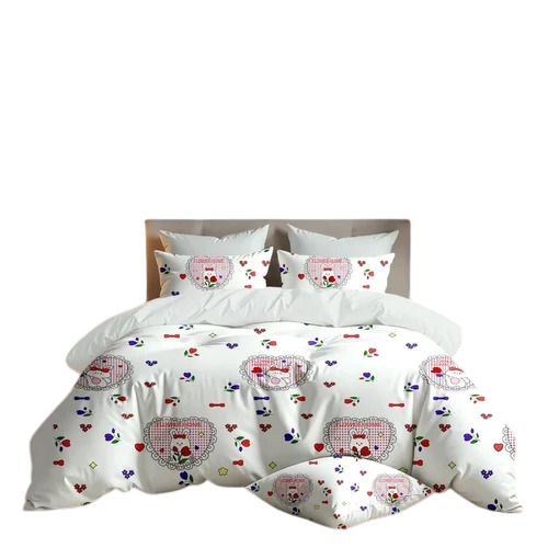 White Glace Cotton Printed Bed Sheet Set