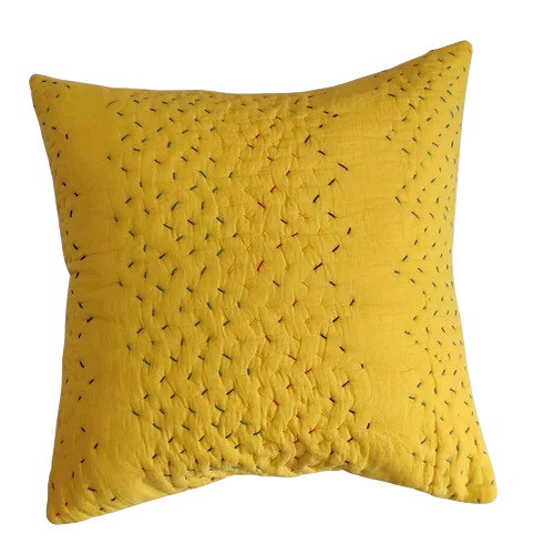 Yellow Kantha Cushion Cover