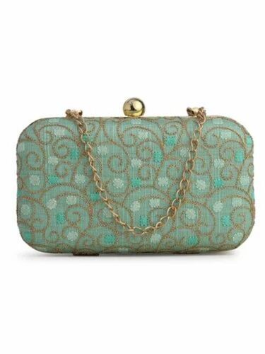 Aqua Green Embroidered Clutch Bag