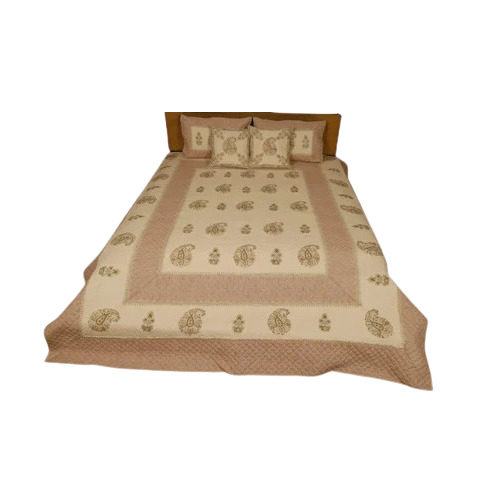 Quilted Hand Block Printed Cotton Bedspread