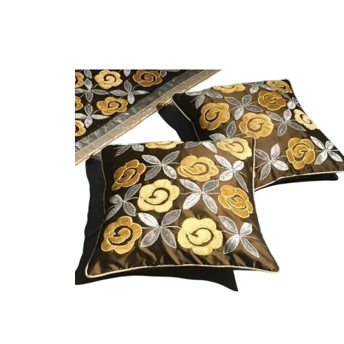 Black Embroidered Cushion Cover - Material: 100% Cotton