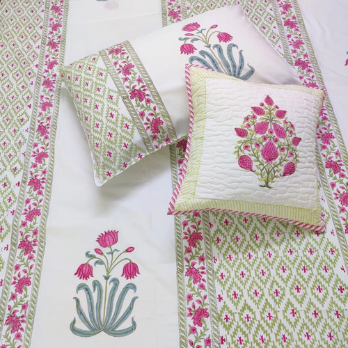 Cotton Floral Hand Block Printed Bedsheet
