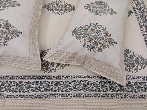 Cotton White Printed Double Bed Sheet