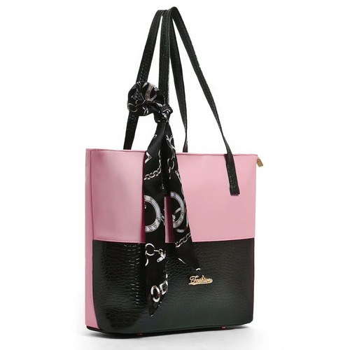 Gorgeous Attractive Women Handbags - PU Leather, Pink & Black, Zipper Closure | Stitched Texture, Handles, Dry Wash Care