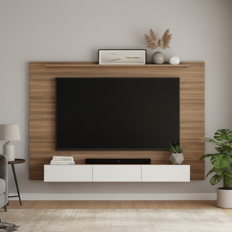 Wooden Tv Cabinet - Color: Exotic Teak & White