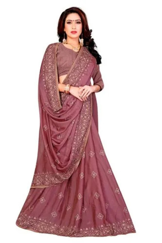 Party Wear Embroidered Silk Saree - Color: Maroon