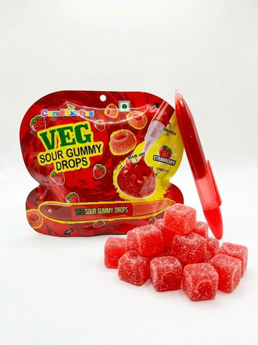 Sour Gummy Drops Strawberry Flavor Candy - Additional Ingredient: Fruit Gel