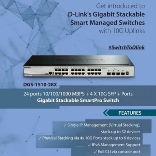 DGS-1510-28X 28-port Stackable Gigabit Switch including 4 10GbE SFP+ ports