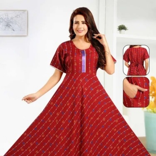 Ladies Nightgown - Alpine Fabric, Medium, Multicolor, Half Sleeve | Good Quality, Regular Fit, Summer, Female