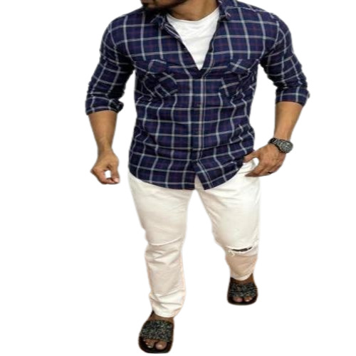 Men Casual Blue Shirt